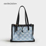 SCOFY Summer Plaid Canvas Tote Bags - Medium Size Shoulder Bags