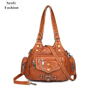 SCOFY Leather Messenger Bag for Women Shoulder Tote