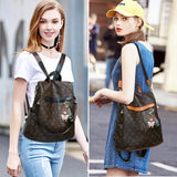SCOFY Panda Print Anti-theft School Backpack PU Leather Bookbag