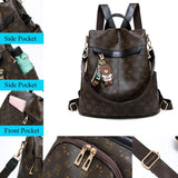 SCOFY Panda Print Anti-theft School Backpack PU Leather Bookbag
