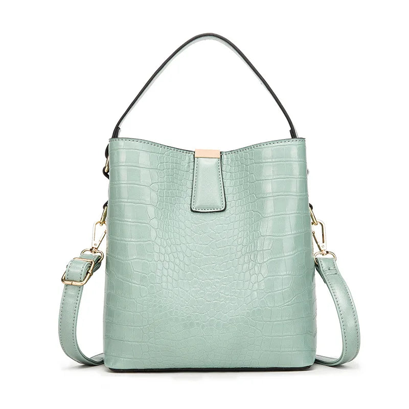 SCOFY Serpentine PU Leather Bucket Bag Small Handbag Crossbody Bag