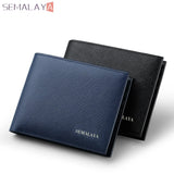 SEMALAYA Cowhide Purse 100% Leather Men Wallet Office Male Wallet