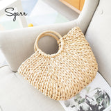 Straw Shoulder Bag Drawstring Female Beach Tote Bags