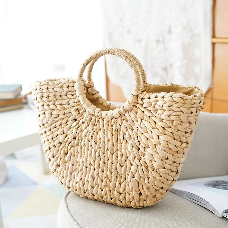 Straw Shoulder Bag Drawstring Female Beach Tote Bags