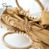 Straw Shoulder Bag Drawstring Female Beach Tote Bags