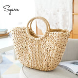 Straw Shoulder Bag Drawstring Female Beach Tote Bags
