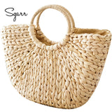 Straw Shoulder Bag Drawstring Female Beach Tote Bags