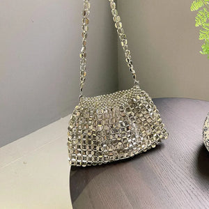 SHINE Silver Beaded Evening Clutch Bag