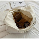Solid Corduroy Canvas Shoulder Tote Bag for Women Handbag
