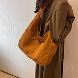 Solid Corduroy Canvas Shoulder Tote Bag for Women Handbag
