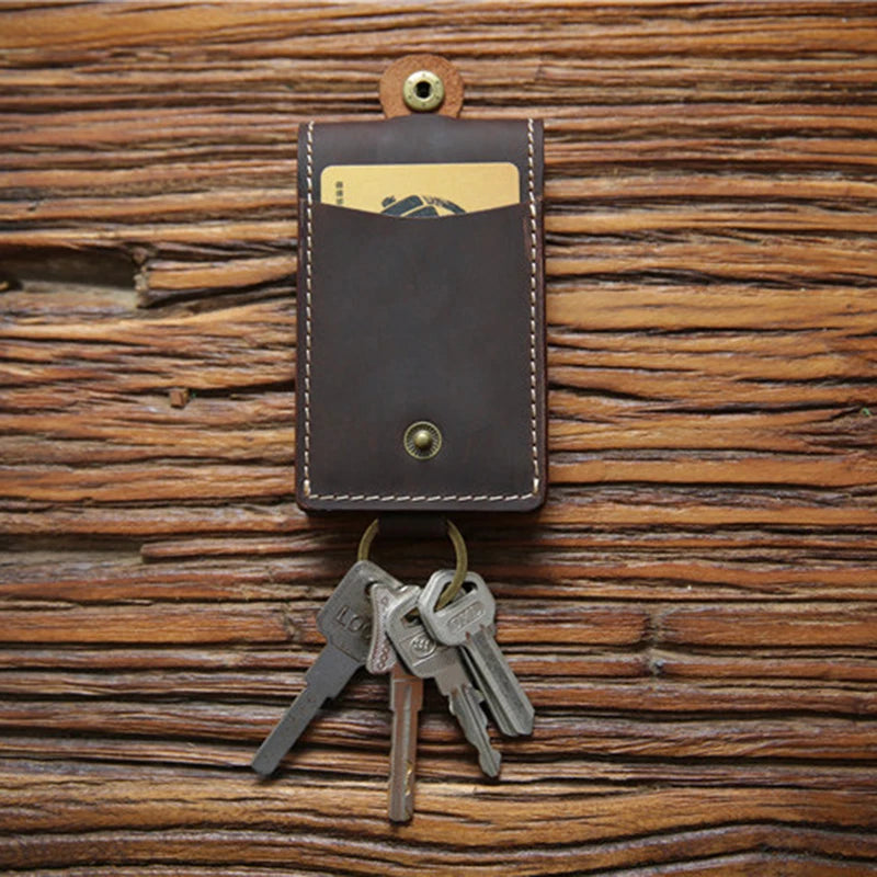 Vintage Leather Key Wallet for Men Cowhide Small Key Bag Case Holder