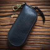 Vintage Leather Key Wallet Holder Short Zipper Small Key Bag