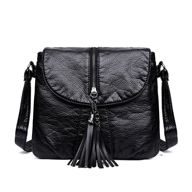 Tassels Crossbody Bag Soft Leather Purses And Handbag Women Shoulder Messenger B