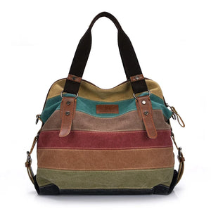 Rainbow Striped Canvas Tote Shoulder Bag