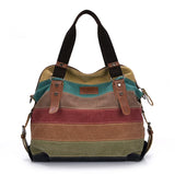 Rainbow Striped Canvas Tote Shoulder Bag