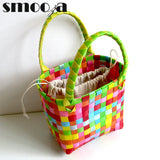 PVC Women Bucket Bag Small Woven Handbag