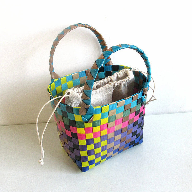 PVC Women Bucket Bag Small Woven Handbag
