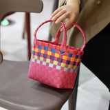 PVC Women Bucket Bag Small Woven Handbag