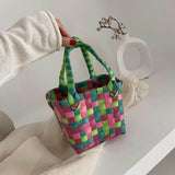 PVC Women Bucket Bag Small Woven Handbag