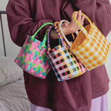 PVC Women Bucket Bag Small Woven Handbag