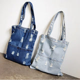 Light Denim Top Handle Zipper Bag with Front Pocket