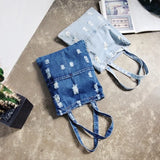 Light Denim Top Handle Zipper Bag with Front Pocket