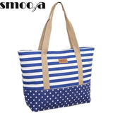 Striped Canvas Handbag Casual Shoulder Shopping Beach Bag Zip