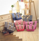 Striped Canvas Handbag Casual Shoulder Shopping Beach Bag Zip