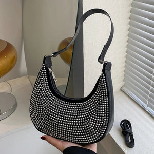 Women's Crossbody Bag Underarm Bag with Diamonds