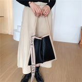 Casual Totes Bag Striped Leather Shoulder Handbags Large Capacity