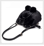 Leopard Fur Bucket Bag Women Handbag with Fur Ball