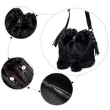 Leopard Fur Bucket Bag Women Handbag with Fur Ball