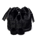 Leopard Fur Bucket Bag Women Handbag with Fur Ball
