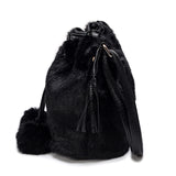 Leopard Fur Bucket Bag Women Handbag with Fur Ball