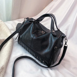 Vintage Leather Handbags Women Casual Large Capacity Solid Bags