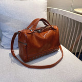 Vintage Leather Handbags Women Casual Large Capacity Solid Bags
