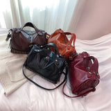 Vintage Leather Handbags Women Casual Large Capacity Solid Bags