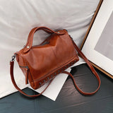 Vintage Leather Handbags Women Casual Large Capacity Solid Bags