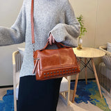 Vintage Leather Handbags Women Casual Large Capacity Solid Bags