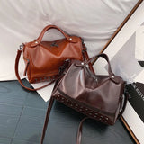 Vintage Leather Handbags Women Casual Large Capacity Solid Bags