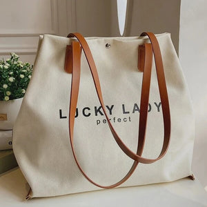 Letter Graphic Shoulder Tote Bag Female Canvas Shopping Bag
