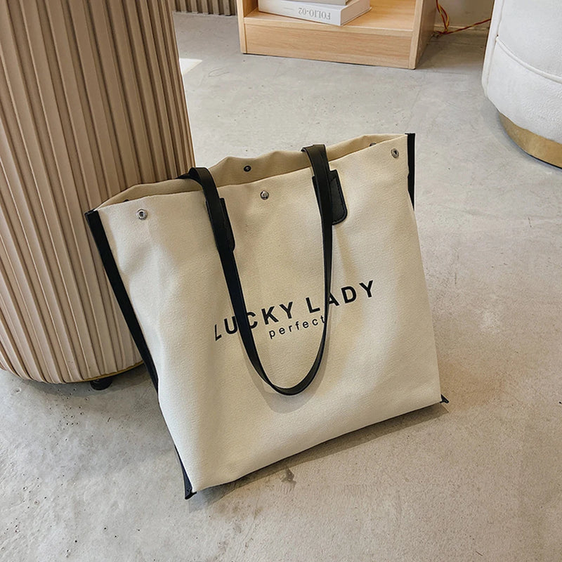 Letter Graphic Shoulder Tote Bag Female Canvas Shopping Bag