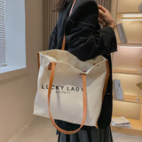 Letter Graphic Shoulder Tote Bag Female Canvas Shopping Bag