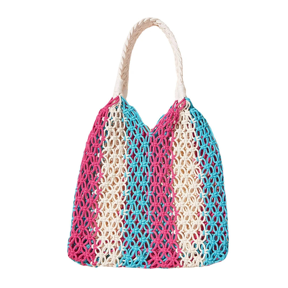 Colorful Cotton Rope Beach Bucket Bag for Women