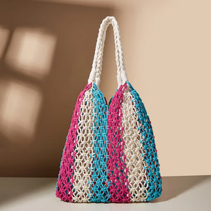 Colorful Cotton Rope Beach Bucket Bag for Women