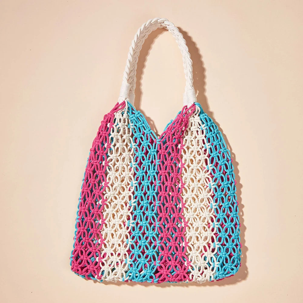 Colorful Cotton Rope Beach Bucket Bag for Women