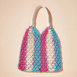 Colorful Cotton Rope Beach Bucket Bag for Women