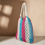 Colorful Cotton Rope Beach Bucket Bag for Women