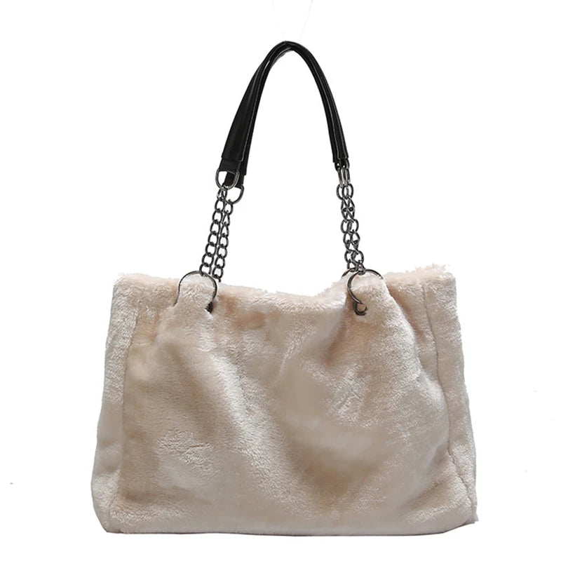 Vintage Winter Women Plush Handbags Bag Causal Women Totes Big Capacity
