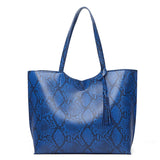 Serpentine Leather Shoulder Bag Large Tote for Ladies